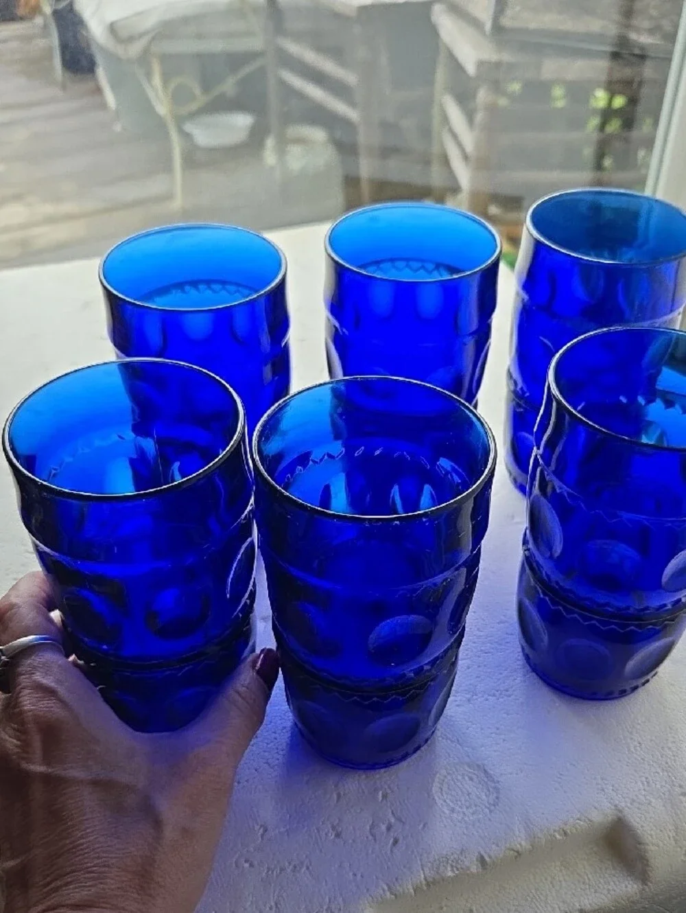 Cobalt Blue Glass Tumbler Set - 6-Piece Indiana Taira Thumb Print